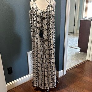 Dress Forum Cream and Black Printed Maxi Dress with Tassel Tie